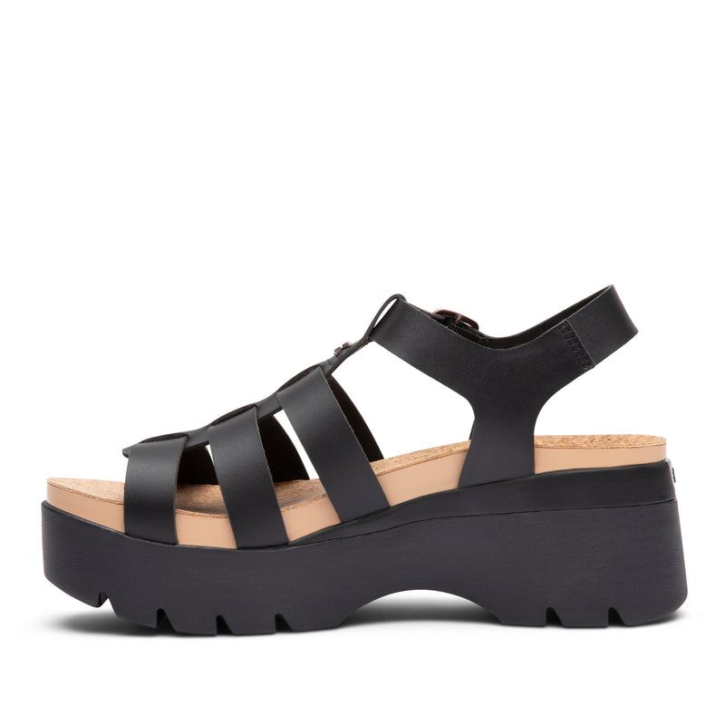 Inner side view of the KURU LOMA Jarvi Women's Sandal in Jet Black.