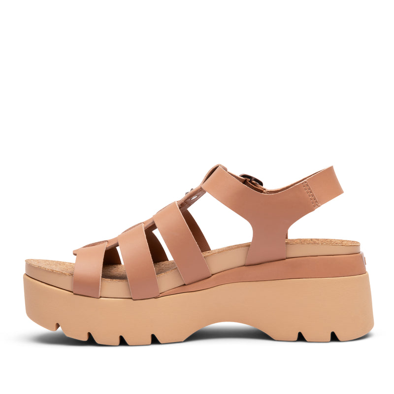Inner side view of the KURU LOMA Jarvi Women's Sandal in Toffee-Sand.