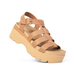 Angled profile view of the KURU LOMA Jarvi Women's Sandal in Toffee-Sand.