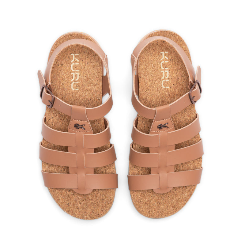 Top-down view of the KURU LOMA Jarvi Women's Sandal in Toffee-Sand.