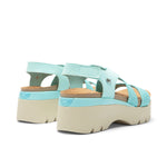 Close-up of the heel cup on the KURU LOMA Women's Sandal in Aqua Spritzer.