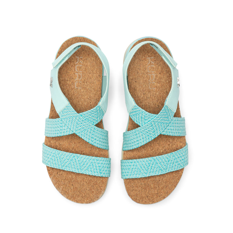 Top-down view of the KURU LOMA Women's Sandal in Aqua Spritzer.