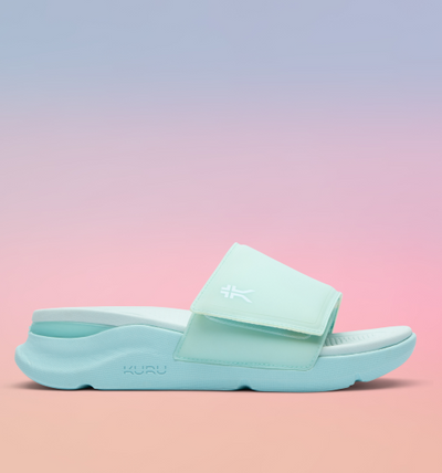 KURU MOMENT Women's Slide Sandal in Aqua Spritzer.