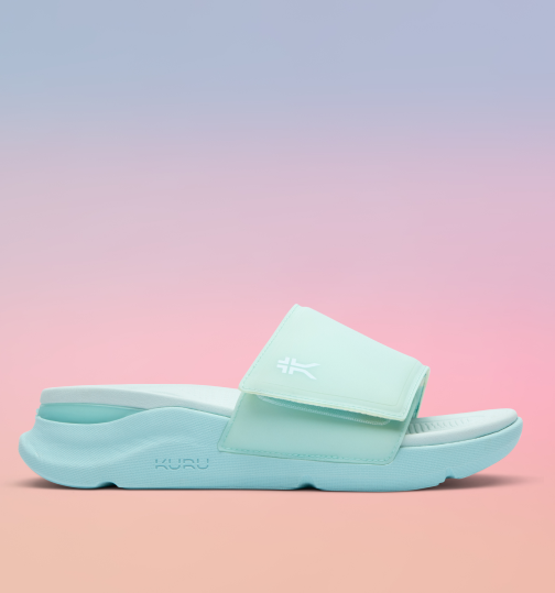 KURU MOMENT Women's Slide Sandal in Aqua Spritzer.