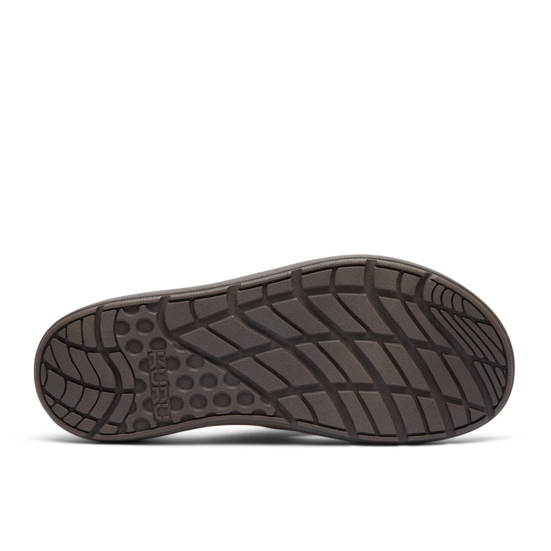 Outsole view of the KURU MOMENT Flip Men's Flip-Flop in Espresso Brown-Warmstone, showing the KURUSOLE tread.