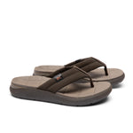 Pair of KURU MOMENT Flip Men's Flip-Flop in Espresso Brown-Warmstone, angled view.