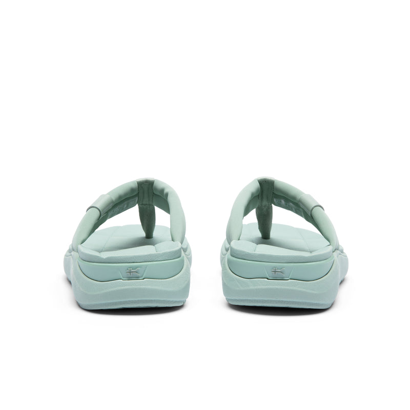 Back heel view of the KURU MOMENT Flip Women's Flip-Flop in Safari Green.