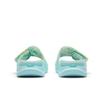 Back heel view of the KURU MOMENT Women's Sandal in Aqua Frost.