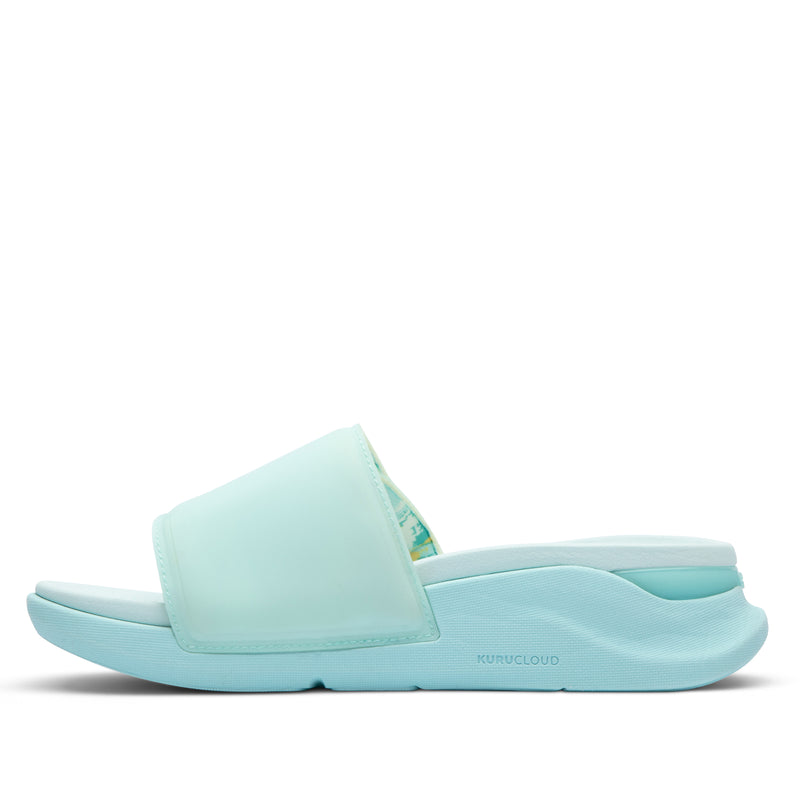Inner side view of the KURU MOMENT Women's Sandal in Aqua Frost.