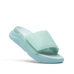 Angled profile view of the KURU MOMENT Women's Sandal in Aqua Frost.
