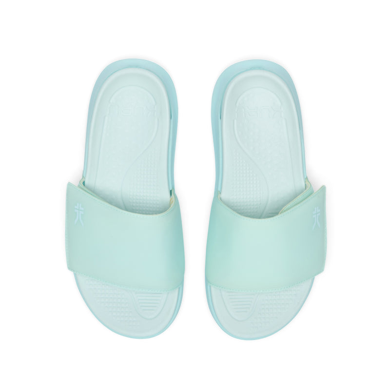 Top-down view of the KURU MOMENT Women's Sandal in Aqua Frost.