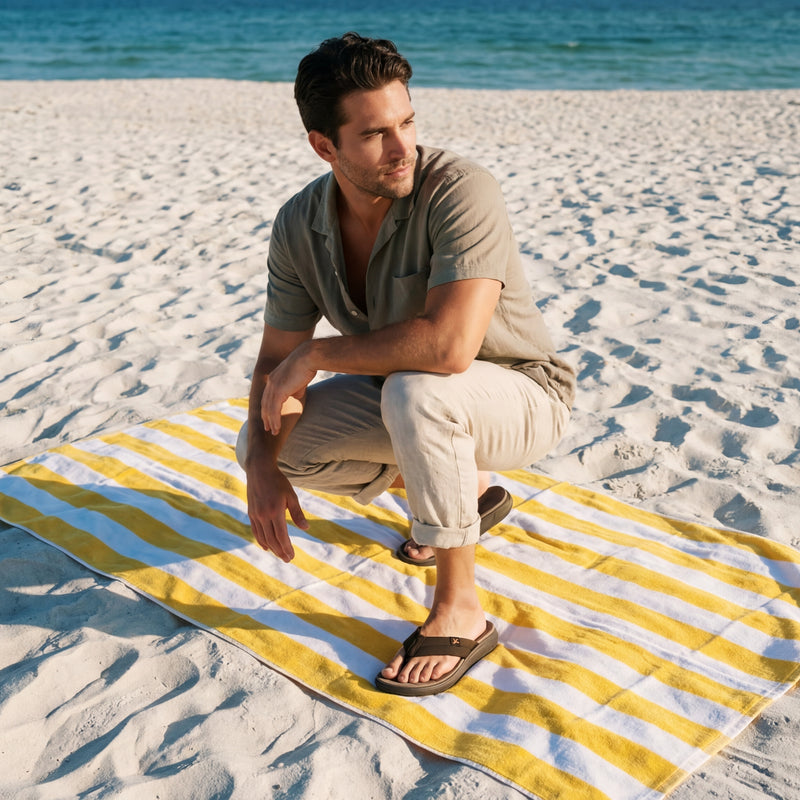 Pair of KURU MOMENT Flip Men's Flip-Flop in Espresso Brown-Warmstone, angled view.