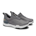 Pair of KURU QUANTUM 2 Slip-On Men's Slip-On Sneaker in Lead Gray-Dove Gray, angled view.