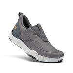 Angled profile view of the KURU QUANTUM 2 Slip-On Men's Slip-On Sneaker in Lead Gray-Dove Gray.