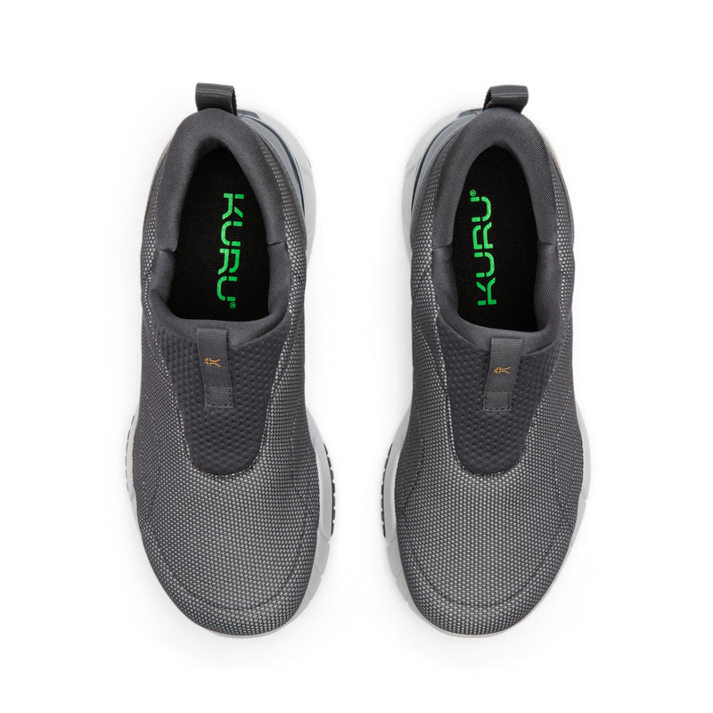 Top-down view of the KURU QUANTUM 2 Slip-On Men's Slip-On Sneaker in Lead Gray-Dove Gray.