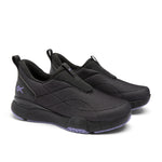 Pair of KURU QUANTUM 2 Slip-On Women's Slip-On Sneaker in Jet Black-Purple Haze, angled view.
