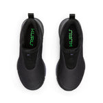 Top-down view of the KURU QUANTUM 2 Slip-On Women's Slip-On Sneaker in Jet Black-Purple Haze.