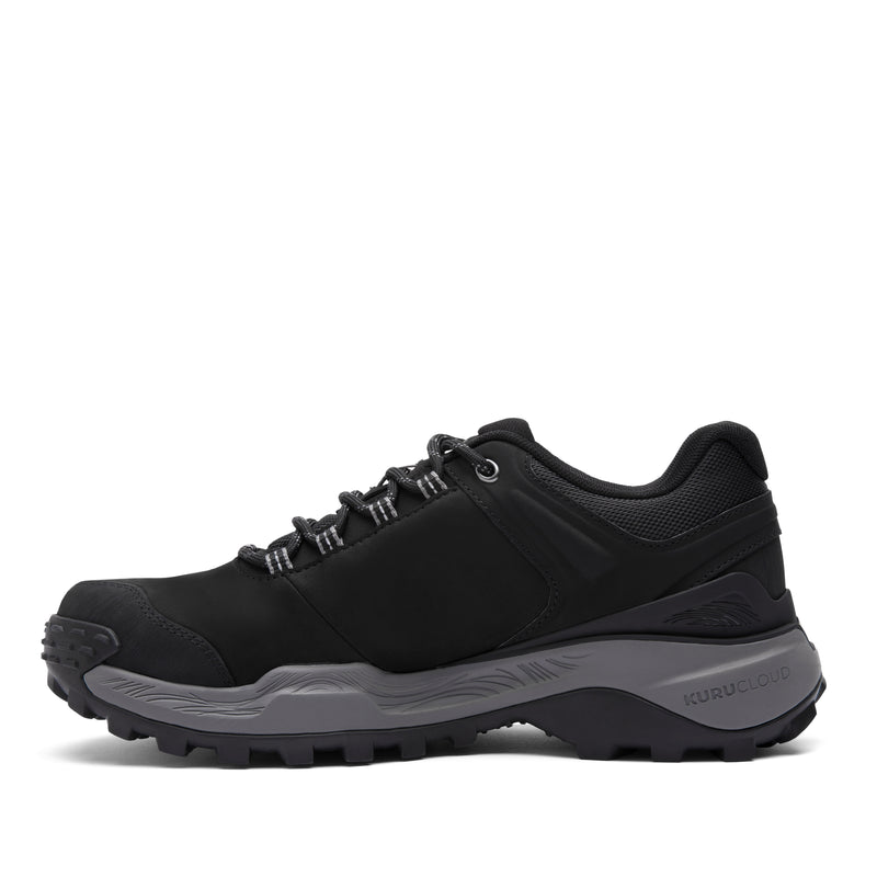 Inner side view of the KURU RIDGE Motion Men's Boot in Jet Black-Charcoal Gray.