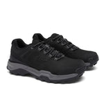 Pair of KURU RIDGE Motion Men's Boot in Jet Black-Charcoal Gray, angled view.