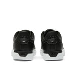 Back heel view of the KURU ROAM 2 Unisex Sneaker in Jet Black-Bright White.