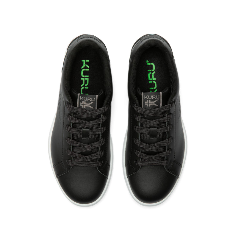 Top-down view of the KURU ROAM 2 Unisex Sneaker in Jet Black-Bright White.