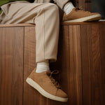 Pair of KURU ROAM 2 Unisex Sneaker in Toffee Brown-Birch, angled view.