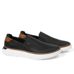 Pair of KURU ROAM 2 Atla Women's Sneaker in Jet Black-Cognac Brown, angled view.