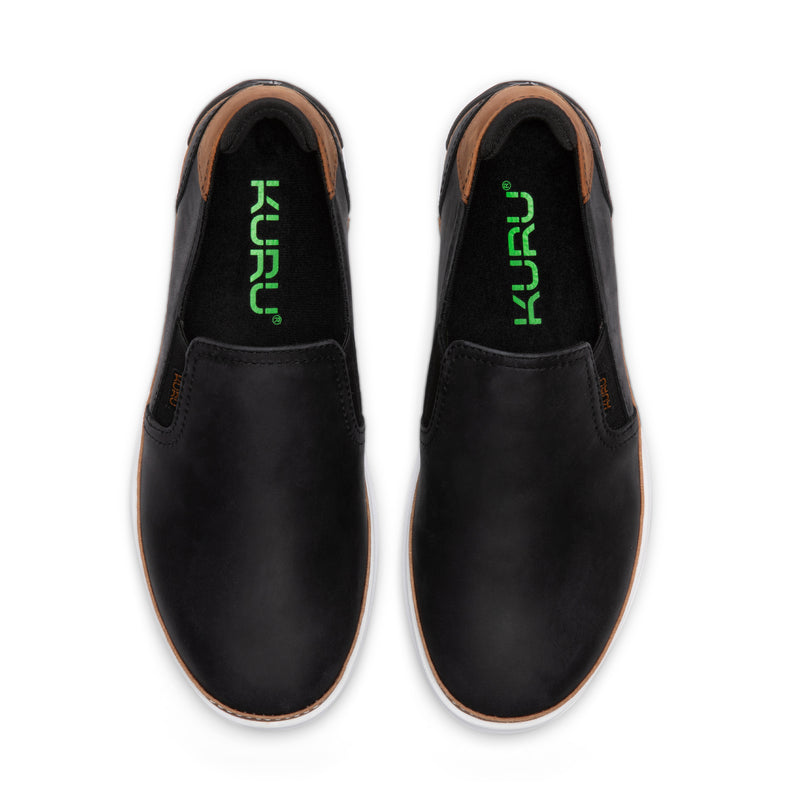 Top-down view of the KURU ROAM 2 Atla Women's Sneaker in Jet Black-Cognac Brown.