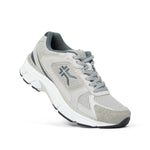 Angled profile view of the KURU SURGE Unisex Sneaker in Dove Gray-Bright White.