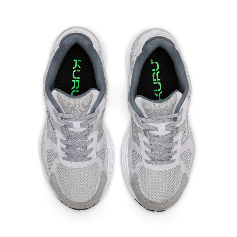 Top-down view of the KURU SURGE Unisex Sneaker in Dove Gray-Bright White.