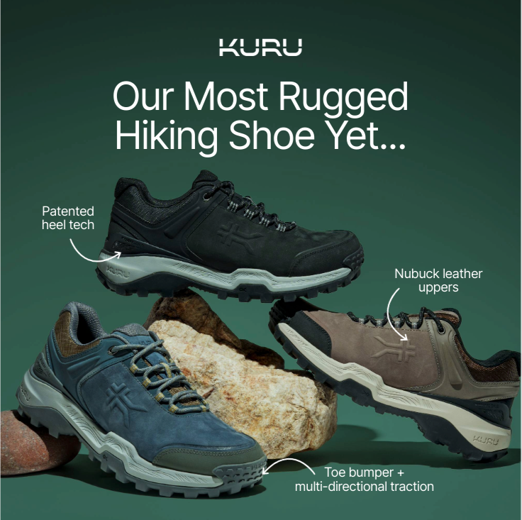 KURU hiking footwear collection showcasing shoes designed for trail comfort and support.