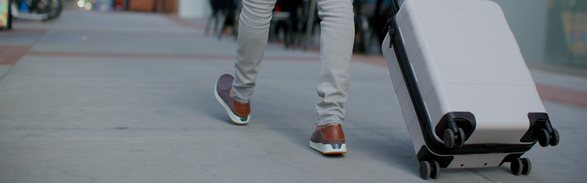 KURU PACE shoes worn while traveling, ideal for all-day comfort on the go.