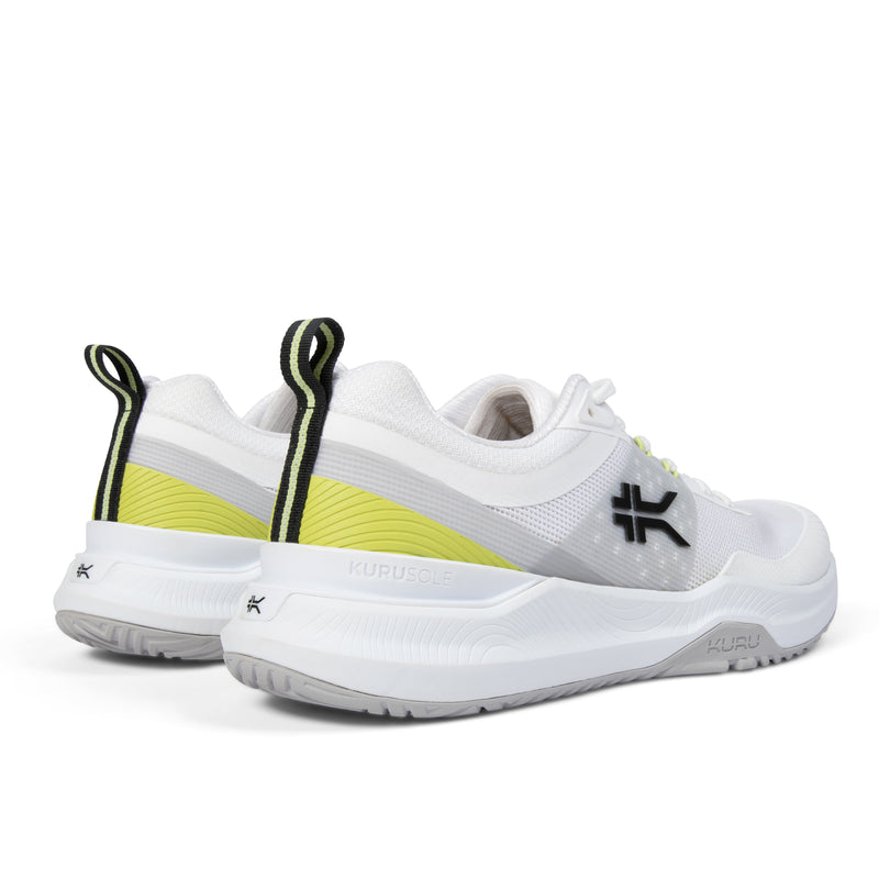 Close-up of the heel cup on the KURU VELOCITY Men's Sneaker in Bright White-Limelight.
