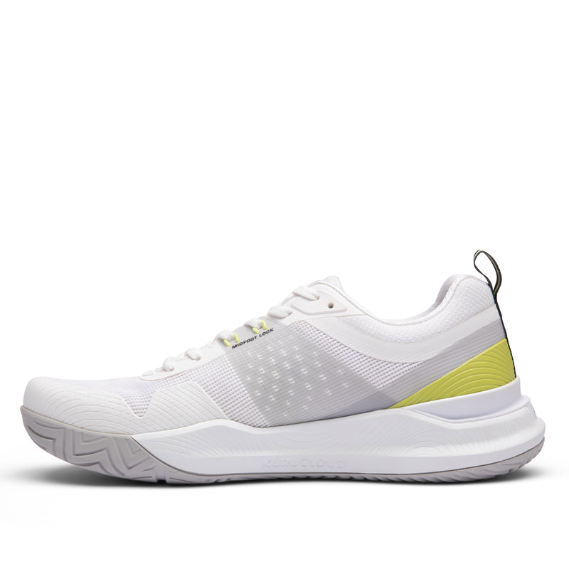 Inner side view of the KURU VELOCITY Men's Sneaker in Bright White-Limelight.