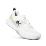 Angled profile view of the KURU VELOCITY Men's Sneaker in Bright White-Limelight.