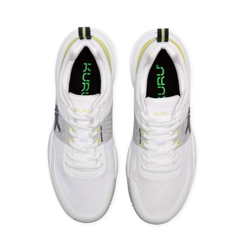 Top-down view of the KURU VELOCITY Men's Sneaker in Bright White-Limelight.