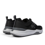 Close-up of the heel cup on the KURU VELOCITY Men's Sneaker in Jet Black-Charcoal Gray.