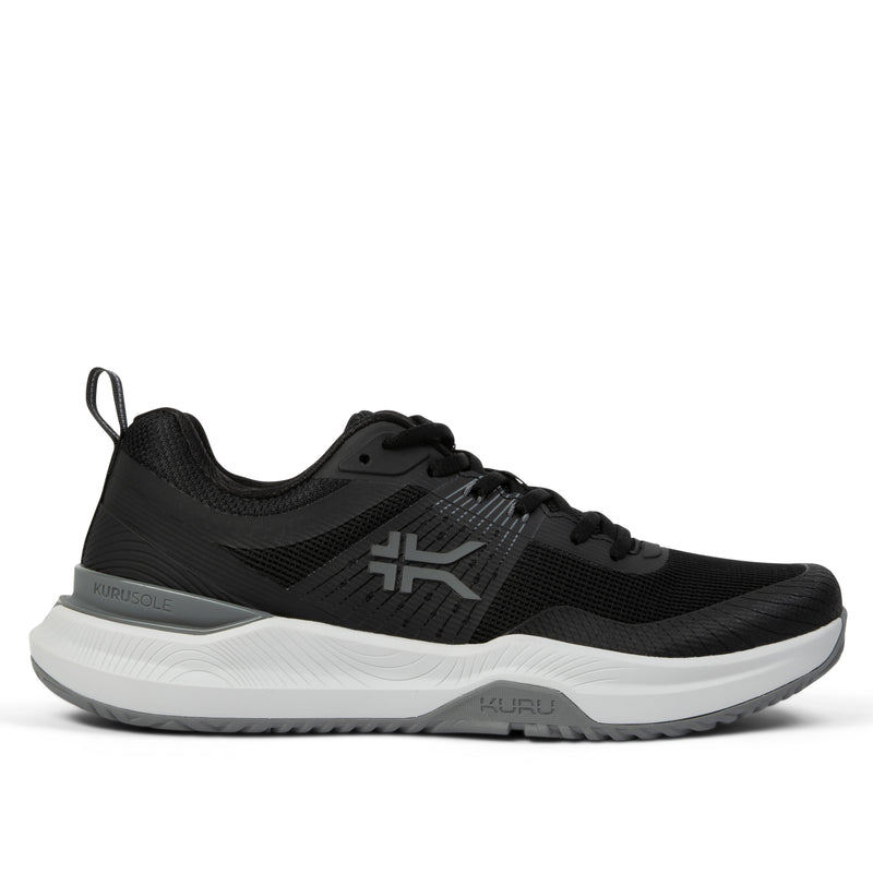 KURU VELOCITY Men's Sneaker in Jet Black-Charcoal Gray.