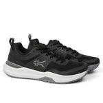 Pair of KURU VELOCITY Men's Sneaker in Jet Black-Charcoal Gray, angled view.