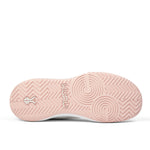 Outsole view of the KURU VELOCITY Women's Sneaker in Bright White-Lotus Pink, showing the KURUSOLE tread.