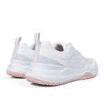 Close-up of the heel cup on the KURU VELOCITY Women's Sneaker in Bright White-Lotus Pink.