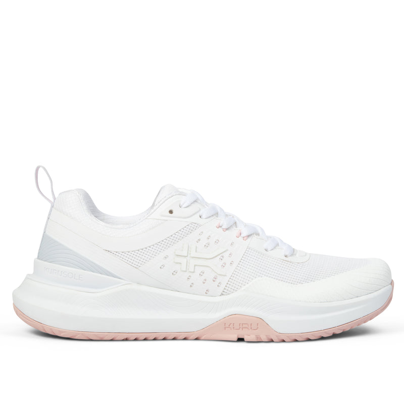 KURU VELOCITY Women's Sneaker in Bright White-Lotus Pink.