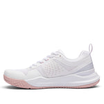 Inner side view of the KURU VELOCITY Women's Sneaker in Bright White-Lotus Pink.