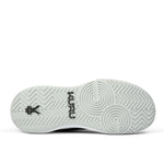 Outsole view of the KURU VELOCITY Women's Sneaker in Jet Black-Dove Gray, showing the KURUSOLE tread.