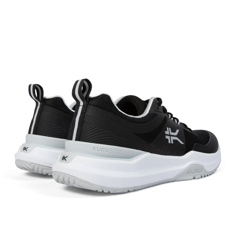 Close-up of the heel cup on the KURU VELOCITY Women's Sneaker in Jet Black-Dove Gray.