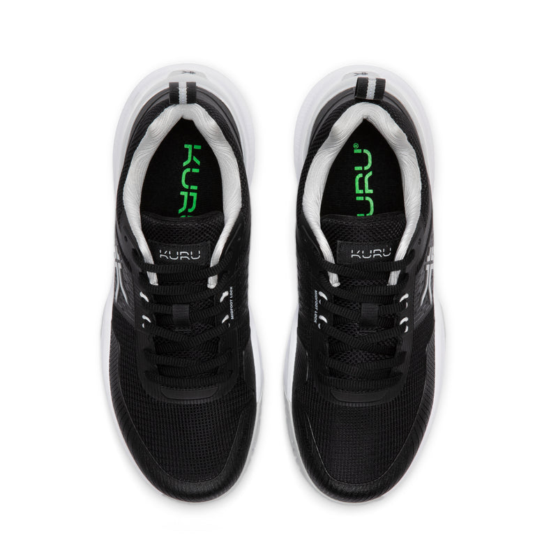 Top-down view of the KURU VELOCITY Women's Sneaker in Jet Black-Dove Gray.