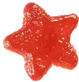 Red star-shaped KURU gummy supplement for sweet relief.
